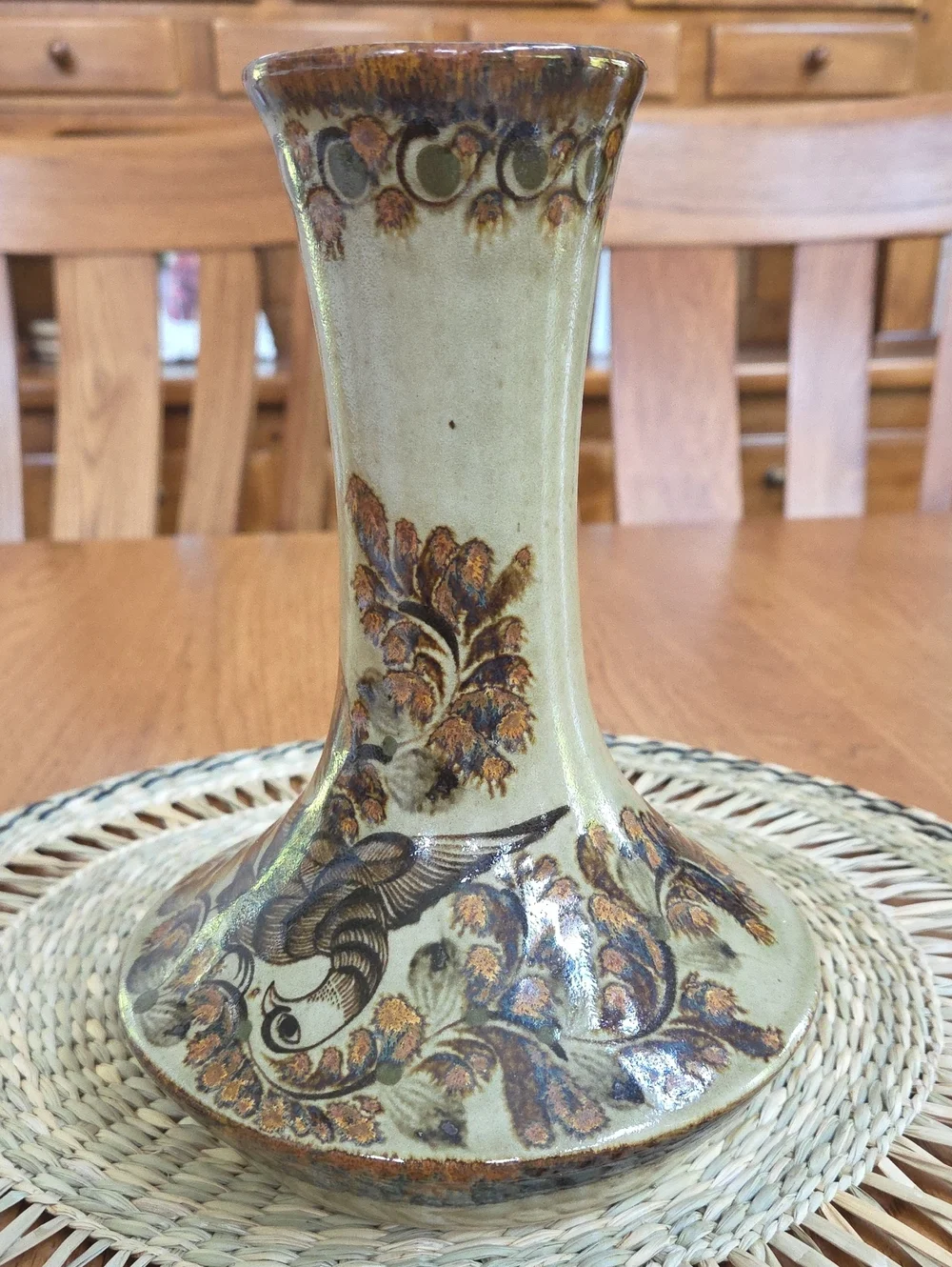 Signed Carlos Villanueva Vintage Pottery Vase | Mexican Folk Art | Bird Motif